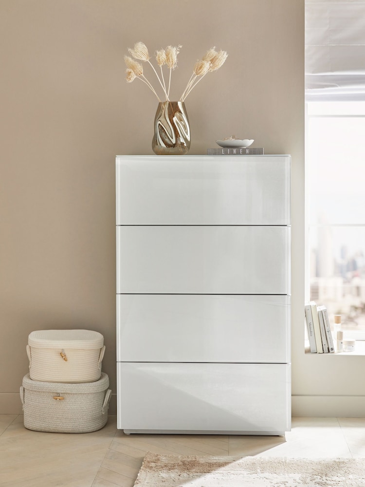 White Sloane Glass 4 Drawer Collection Luxe Chest of Drawers - Image 1 of 9