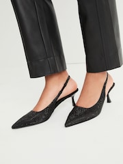 Black Forever Comfort® Jewel Studded Kitten Heel Slingbacks - Image 3 of 8