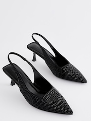 Black Forever Comfort® Jewel Studded Kitten Heel Slingbacks - Image 5 of 8
