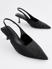 Black Forever Comfort® Jewel Studded Kitten Heel Slingbacks - Image 6 of 8