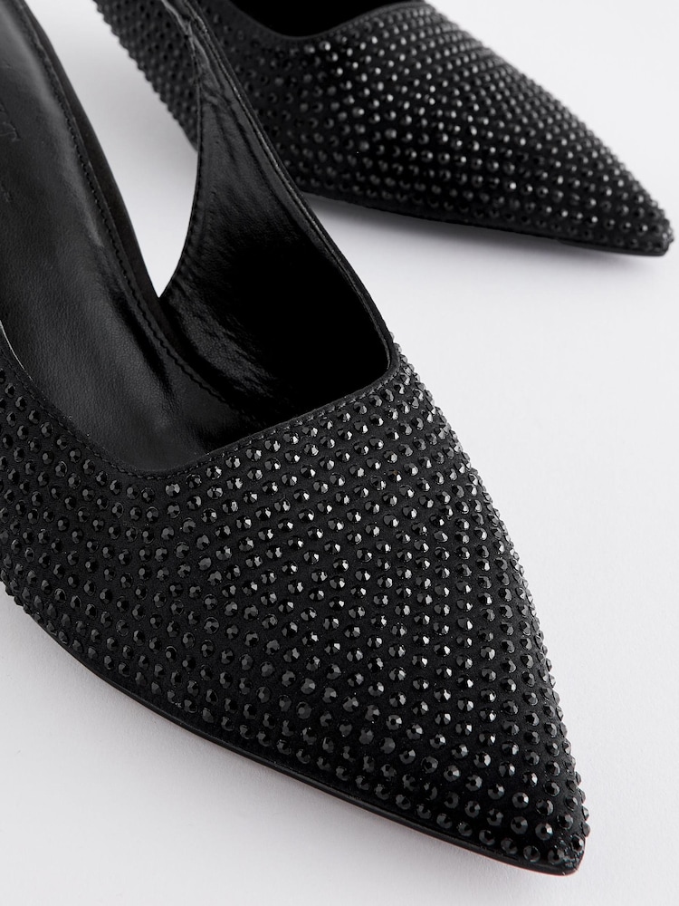 Black Forever Comfort® Jewel Studded Kitten Heel Slingbacks - Image 8 of 8 Black Forever Comfort® Jewel Studded Kitten Heel Slingbacks - Image 8 of 8