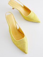 Yellow Forever Comfort Jewel Studded Slingback Kitten Heels - Image 1 of 7