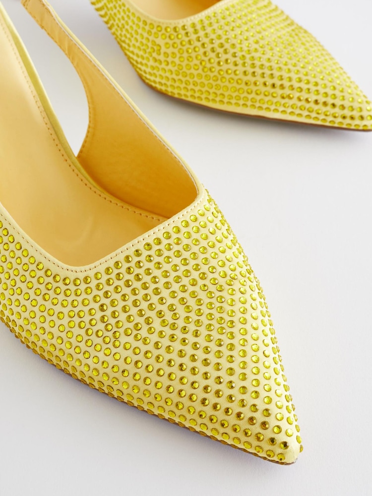 Yellow Forever Comfort Jewel Studded Slingback Kitten Heels - Image 2 of 7