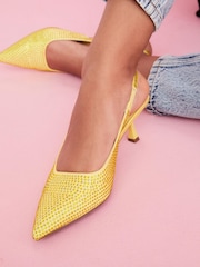 Yellow Forever Comfort Jewel Studded Slingback Kitten Heels - Image 6 of 7