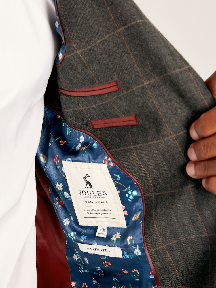 Joules Green Window Pane Check Slim Fit Suit Jacket - Image 7 of 7