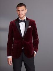 Burgunderrot - Schmale Passform - Signature Samt-Blazer aus italienischem Stoff von Pontoglio - Bild 1 von 14