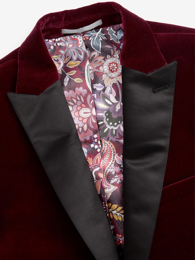 Rouge bordeaux - Slim Fit (Slim Fit) - Signature Pontoglio Italian Fabric Velvet Blazer - Image 11 of 14