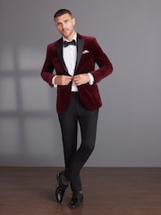 Burgunderrot - Schmale Passform - Signature Samt-Blazer aus italienischem Stoff von Pontoglio - Bild 2 von 14