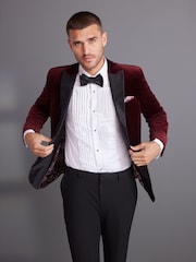 Burgunderrot - Schmale Passform - Signature Samt-Blazer aus italienischem Stoff von Pontoglio - Bild 3 von 14