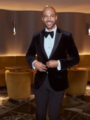 Black Slim Fit Signature Pontoglio Italian Fabric Velvet Blazer - Image 1 of 9