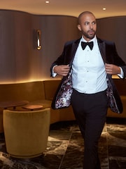 Black Slim Fit Signature Pontoglio Italian Fabric Velvet Blazer - Image 2 of 9
