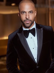 Black Slim Fit Signature Pontoglio Italian Fabric Velvet Blazer - Image 3 of 9