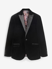 Black Slim Fit Signature Pontoglio Italian Fabric Velvet Blazer - Image 4 of 9