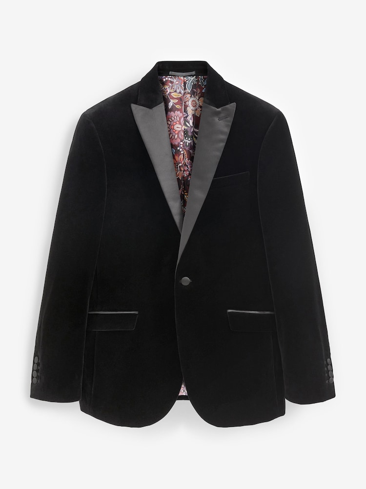 Schwarz - Schmale Passform - Signature Samt-Blazer aus italienischem Stoff von Pontoglio - Image 4 of 9