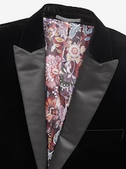 Black Slim Fit Signature Pontoglio Italian Fabric Velvet Blazer - Image 5 of 9