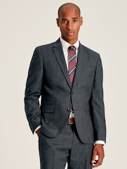 Joules Navy Check Wool Slim Fit Suit: Jacket - Image 1 of 8