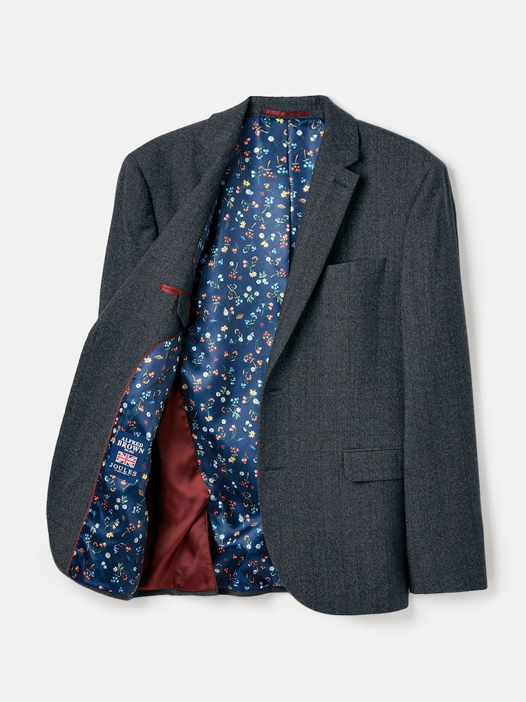 Joules Navy Check Wool Slim Fit Suit: Jacket - Image 8 of 8
