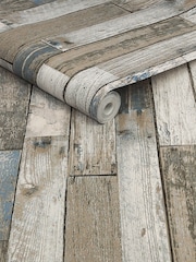 Natural Distressed Wood Plank Paste The Wall 10M Wallpaper - Image 4 of 4