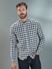 Grey/Blue Next Signature Brushed Flannel Check Shirt - Image 1 of 7