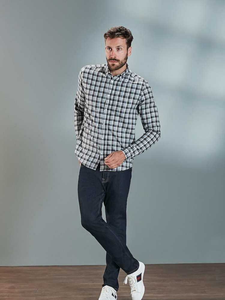 Grey/Blue Next Signature Brushed Flannel Check Shirt - Image 2 of 7