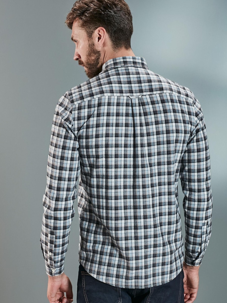 Grey/Blue Next Signature Brushed Flannel Check Shirt - Image 3 of 7