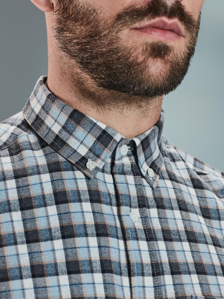 Grey/Blue Next Signature Brushed Flannel Check Shirt - Image 4 of 7