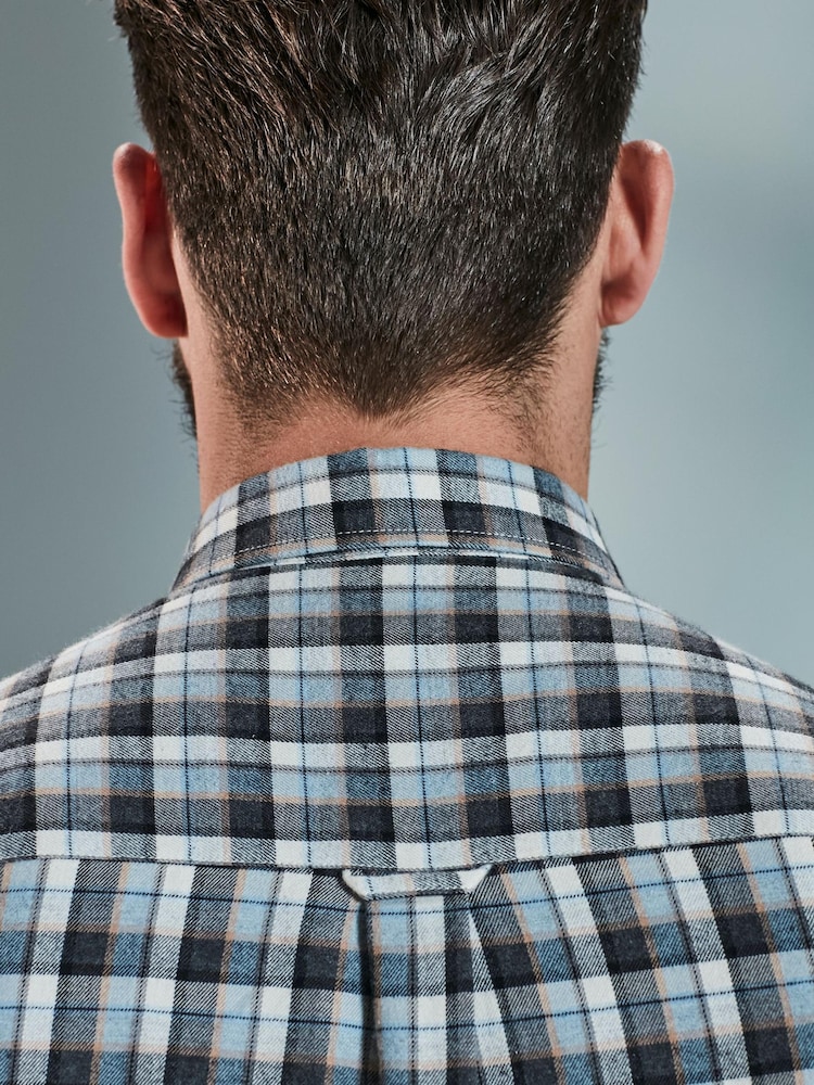 Grey/Blue Next Signature Brushed Flannel Check Shirt - Image 5 of 7