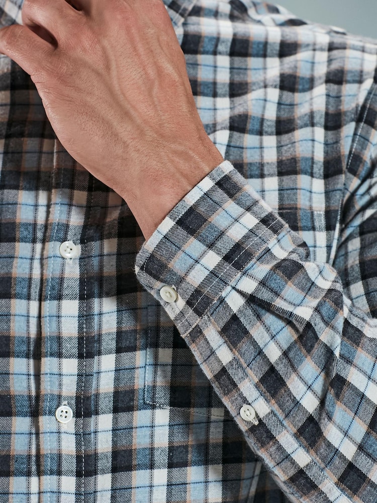 Grey/Blue Next Signature Brushed Flannel Check Shirt - Image 6 of 7