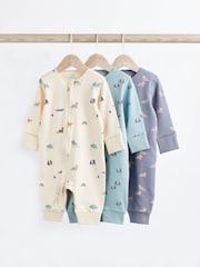 Teal Blue Baby 100% Cotton Footless Sleepsuits 3 Pack With Zip (0mths-3yrs) - Image 1 of 9