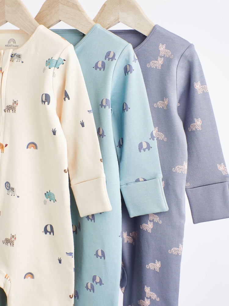 Teal Blue Baby 100% Cotton Footless Sleepsuits 3 Pack With Zip (0mths-3yrs) - Image 2 of 9