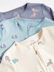 Teal Blue Baby 100% Cotton Footless Sleepsuits 3 Pack With Zip (0mths-3yrs) - Image 6 of 9