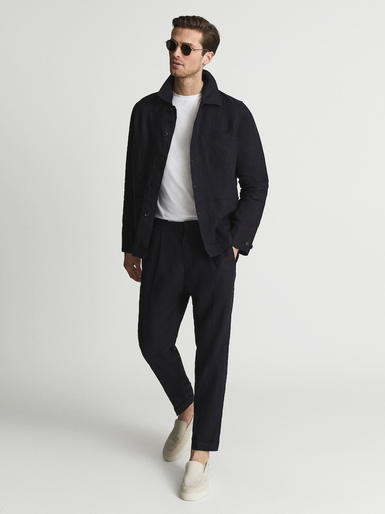 Reiss Navy Soul Linen Worker Jacket - Image 2 of 7