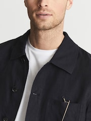 Reiss Navy Soul Linen Worker Jacket - Image 6 of 7