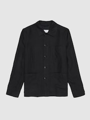 Reiss Navy Soul Linen Worker Jacket - Image 7 of 7