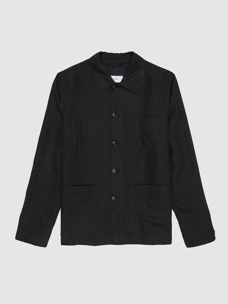 Reiss Navy Soul Linen Worker Jacket - Image 7 of 7