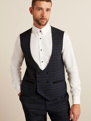 Navy Blue Check Suit: Waistcoat - Image 1 of 10