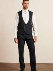 Navy Blue Check Suit: Waistcoat - Image 5 of 10