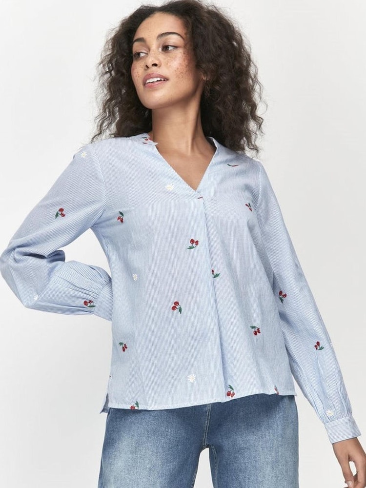 Khost Blue Clothing Embroidered Cherry Print Shirt - Image 1 of 3 Khost Blue Clothing Embroidered Cherry Print Shirt - Image 1 of 3