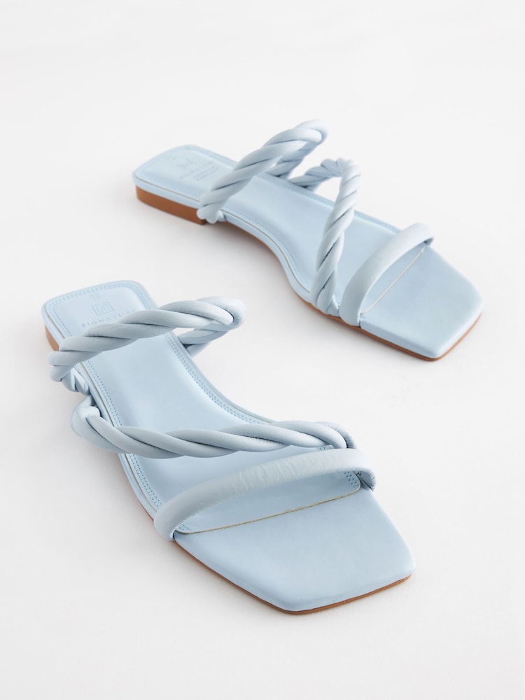 Blue Signature Leather Flat Twist Detail Mule Sandals - Image 2 of 6 Blue Signature Leather Flat Twist Detail Mule Sandals - Image 2 of 6
