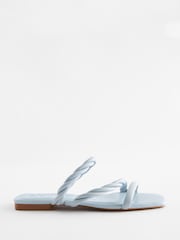 Blue Signature Leather Flat Twist Detail Mule Sandals - Image 3 of 6