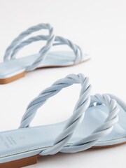 Blue Signature Leather Flat Twist Detail Mule Sandals - Image 4 of 6