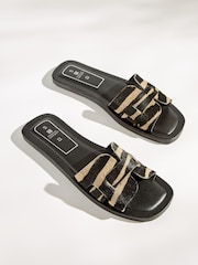 Tiger Print Regular/Wide Fit Forever Comfort® Leather Mule Flat Sandals - Image 1 of 1