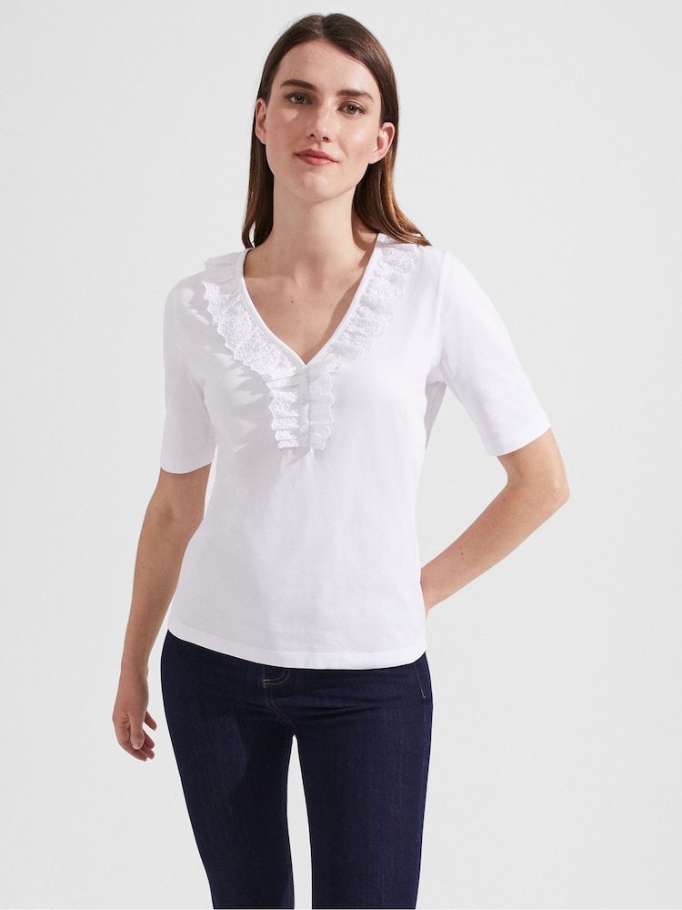 Hobbs White Demi Broderie Top - Image 1 of 4 Hobbs White Demi Broderie Top - Image 1 of 4