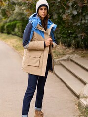 Blue, Camel and Reflective Colourblock Shower Resistant Waisted Padded Jacket With Hood - Image 2 of 6