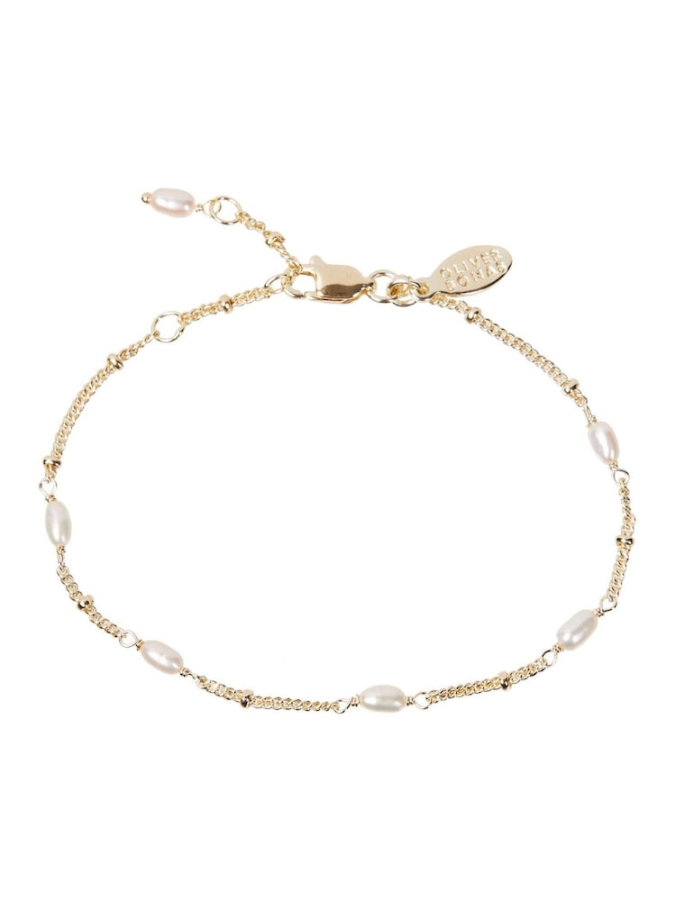 Oliver Bonas White Pearl Detail Mila Gold Plated Brass Chain Bracelet - Image 1 of 6