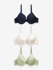 Green/Navy Blue/Cream Pad Full Cup Microfibre Smoothing T-Shirt Bras 3 Pack - Image 1 of 5