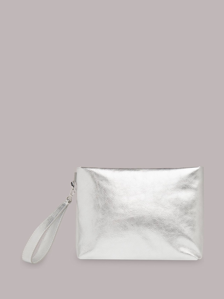 Whistles Silver Zip Top Avah Clutch - Image 1 of 4