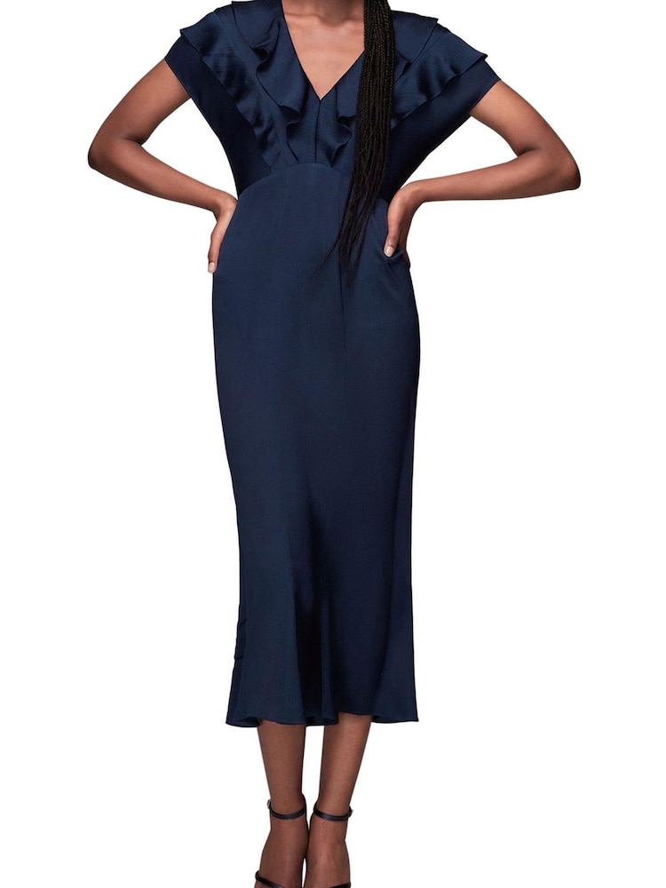 Whistles Green Adeline Frill Midi Dress - Image 1 of 4