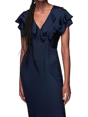 Whistles Green Adeline Frill Midi Dress - Image 3 of 4