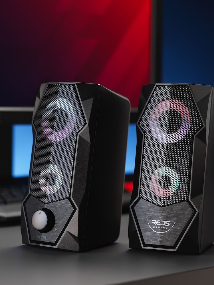MenKind RED5 Light Up Gaming Speakers Set of 2 - Image 1 of 4